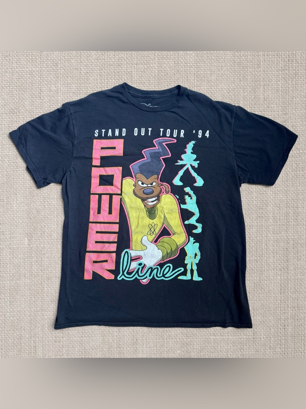 Disney T Shirt Mens Size Large Black Powerline Stand Out World Tour 94 Graphic